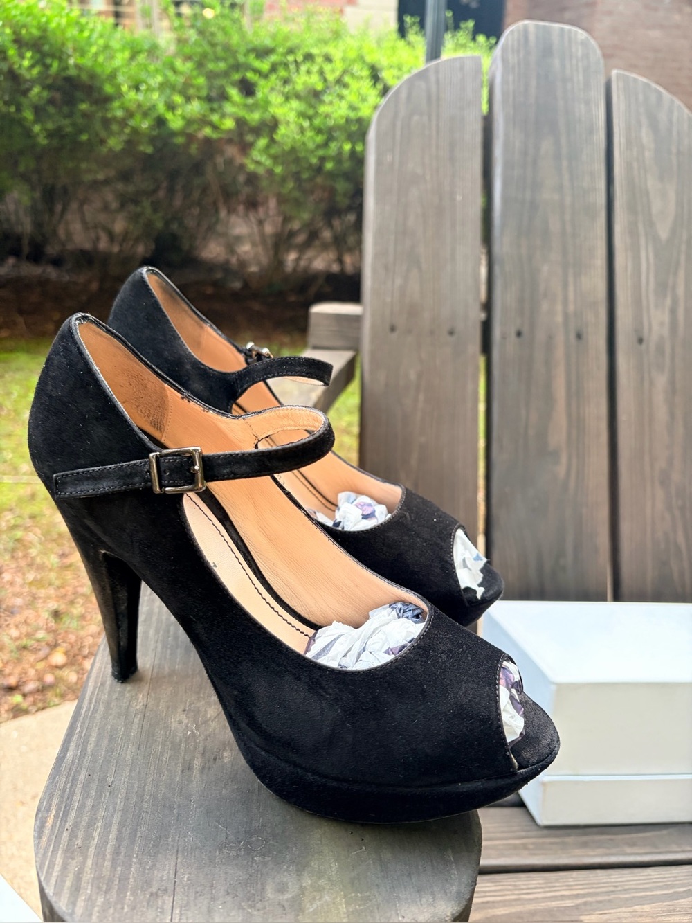 Classic Black suede Mary Jane Peep-Toe Heels